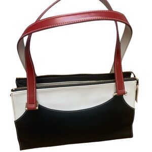 Vintage Jones New York Elegant Black and White Handbag with Red Accents